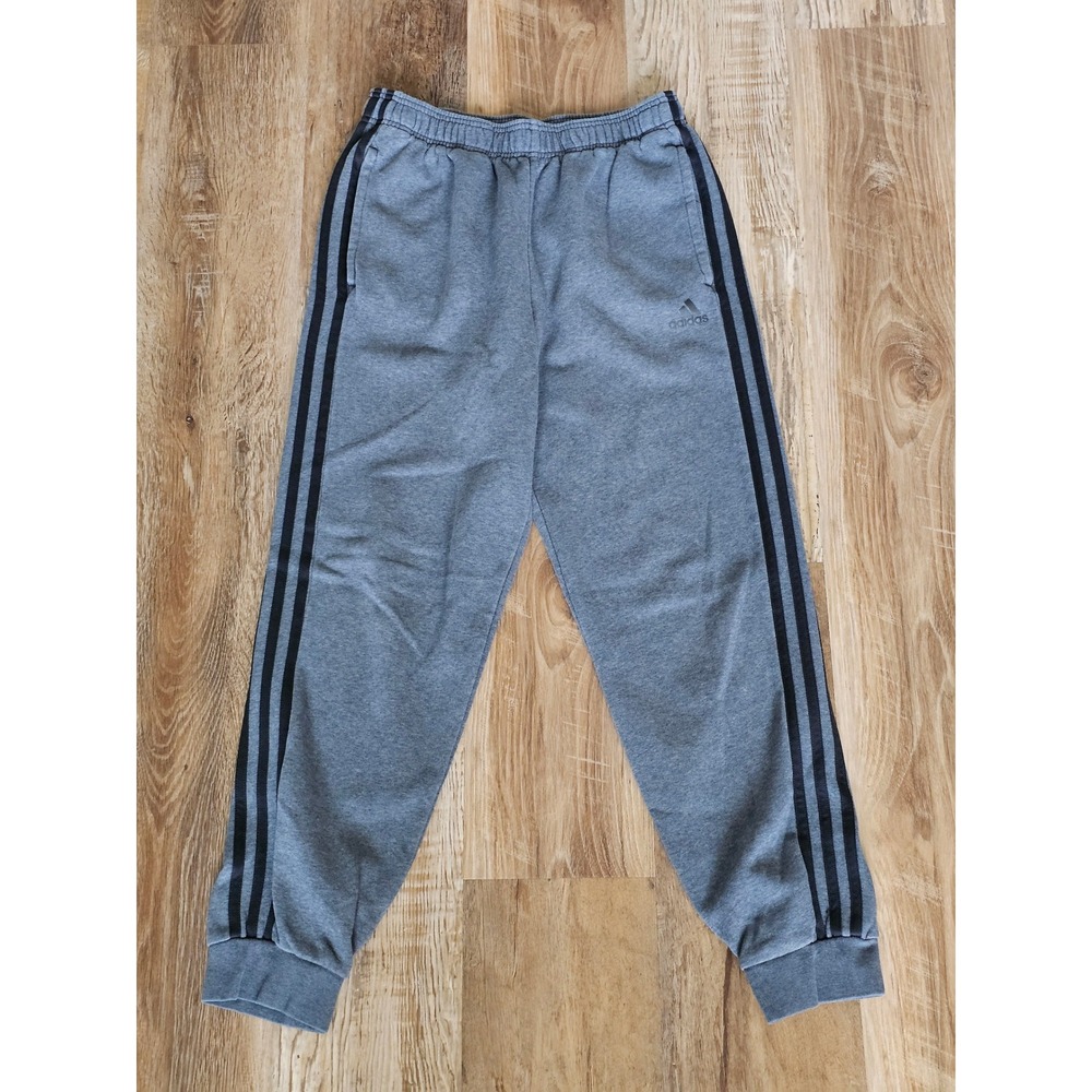 Adidas Mens Essentials 3-Stripes Fleece Joggers Grey Black Sweatpants Medium